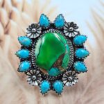 Peacock Dahlia & Kingman Turquoise Size US 9 Sterling Silver Ring (REXT119-238)