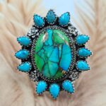 Peacock Dahlia & Kingman Turquoise Size US 10 Sterling Silver Ring (REXT119-240)