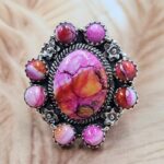 Pink Dahlia Turquoise Size US 9 Sterling Silver Ring (REXT119-247)