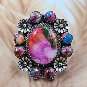 Pink Dahlia Turquoise Size US 9 Sterling Silver Ring (REXT119-248)