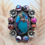 Pink Dahlia Turquoise Size US 7 Sterling Silver Ring (REXT119-251)