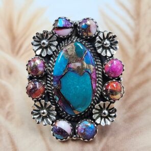 Pink Dahlia Turquoise Size US 7 Sterling Silver Ring (REXT119-251)