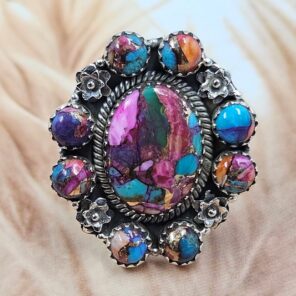 Pink Dahlia Turquoise Size US 10 Sterling Silver Ring (REXT119-252)