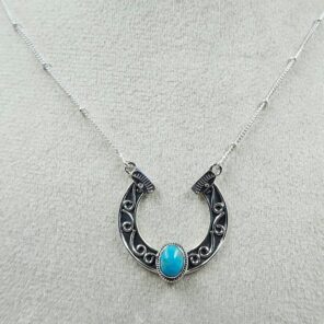 Kingman Turquoise Sterling Silver Necklace (REXT170-9)