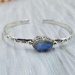 Rainbow Moonstone Southwest Bangle Adjustable Sterling Silver Bangle (REXT93-75)