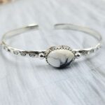 White Buffalo Turquoise Southwest Bangle Adjustable Sterling Silver Bangle (REXT93-77)