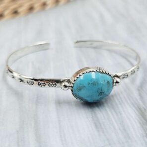 Kingman Turquoise Southwest Bangle Adjustable Sterling Silver Bangle (REXT93-69)
