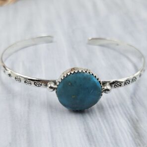 Kingman Turquoise Southwest Bangle Adjustable Sterling Silver Bangle (REXT93-70)