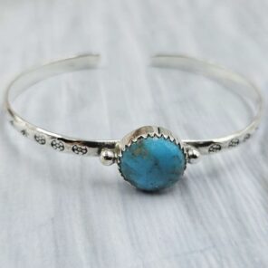 Kingman Turquoise Southwest Bangle Adjustable Sterling Silver Bangle (REXT93-71)