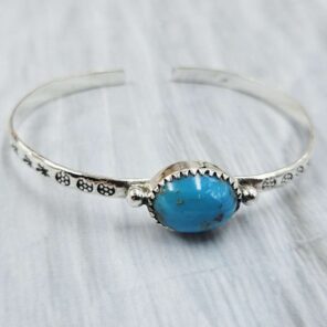 Kingman Turquoise Southwest Bangle Adjustable Sterling Silver Bangle (REXT93-72)