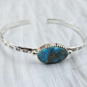 Kingman Turquoise Southwest Bangle Adjustable Sterling Silver Bangle (REXT93-73)