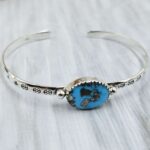 Kingman Turquoise Southwest Bangle Adjustable Sterling Silver Bangle (REXT93-68)