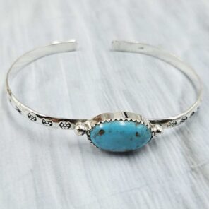 Kingman Turquoise Southwest Bangle Adjustable Sterling Silver Bangle (REXT93-67)