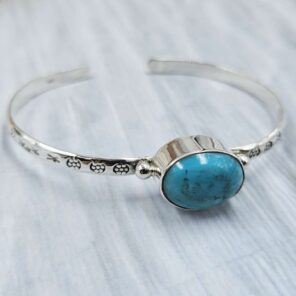 Kingman Turquoise Southwest Bangle Adjustable Sterling Silver Bangle (REXT93-65)