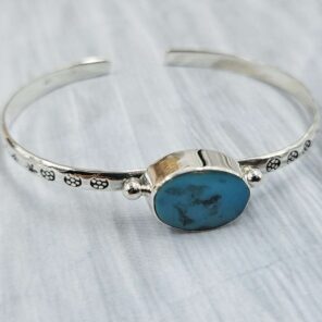 Kingman Turquoise Southwest Bangle Adjustable Sterling Silver Bangle (REXT93-64)