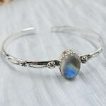 Rainbow Moonstone Southwest Bangle Adjustable Sterling Silver Bangle (REXT93-81)