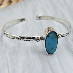 Kingman Turquoise Southwest Bangle Adjustable Sterling Silver Bangle (REXT93-88)
