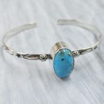 Kingman Turquoise Southwest Bangle Adjustable Sterling Silver Bangle (REXT93-87)