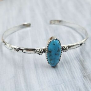Kingman Turquoise Southwest Bangle Adjustable Sterling Silver Bangle (REXT93-91)