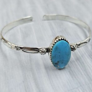 Kingman Turquoise Southwest Bangle Adjustable Sterling Silver Bangle (REXT93-84)