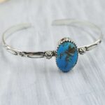 Kingman Turquoise Southwest Bangle Adjustable Sterling Silver Bangle (REXT93-85)