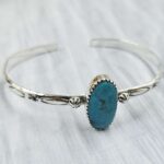 Kingman Turquoise Southwest Bangle Adjustable Sterling Silver Bangle (REXT93-86)