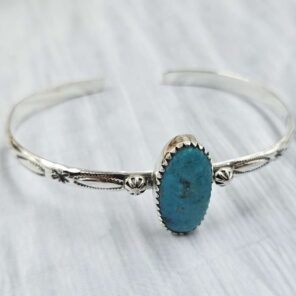 Kingman Turquoise Southwest Bangle Adjustable Sterling Silver Bangle (REXT93-86)