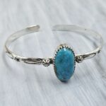 Kingman Turquoise Southwest Bangle Adjustable Sterling Silver Bangle (REXT93-82)
