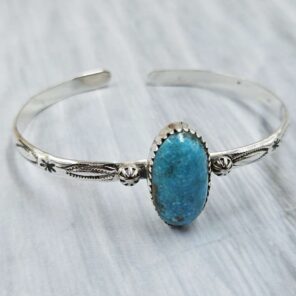 Kingman Turquoise Southwest Bangle Adjustable Sterling Silver Bangle (REXT93-82)