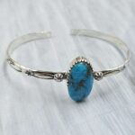 Kingman Turquoise Southwest Bangle Adjustable Sterling Silver Bangle (REXT93-83)