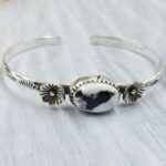 White Buffalo Turquoise Southwest Bangle Adjustable Sterling Silver Bangle (REXT93-103)
