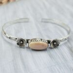 Pink Queen Conch Southwest Bangle Adjustable Sterling Silver Bangle (REXT93-104)