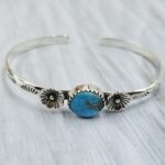 Kingman Turquoise Southwest Bangle Adjustable Sterling Silver Bangle (REXT93-101)