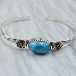 Kingman Turquoise Southwest Bangle Adjustable Sterling Silver Bangle (REXT93-99)
