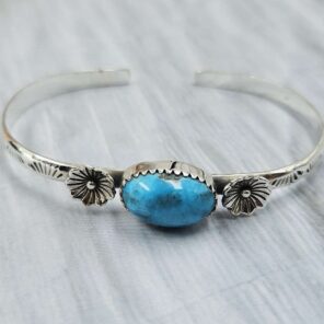 Kingman Turquoise Southwest Bangle Adjustable Sterling Silver Bangle (REXT93-99)