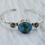 Kingman Turquoise Southwest Bangle Adjustable Sterling Silver Bangle (REXT93-94)