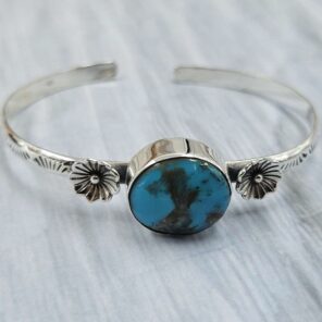 Kingman Turquoise Southwest Bangle Adjustable Sterling Silver Bangle (REXT93-94)