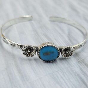 Kingman Turquoise Southwest Bangle Adjustable Sterling Silver Bangle (REXT93-93)