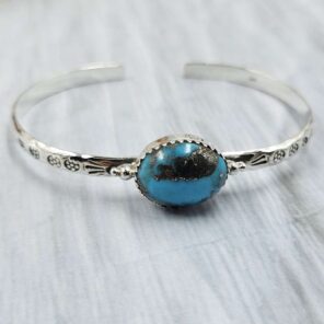 Kingman Turquoise Southwest Bangle Adjustable Sterling Silver Bangle (REXT93-36)
