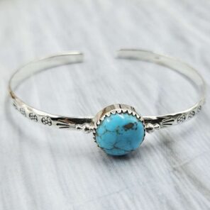 Kingman Turquoise Southwest Bangle Adjustable Sterling Silver Bangle (REXT93-35)