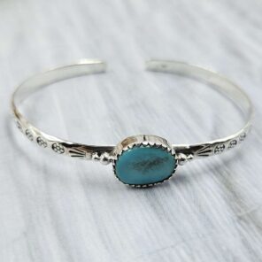 Kingman Turquoise Southwest Bangle Adjustable Sterling Silver Bangle (REXT93-31)