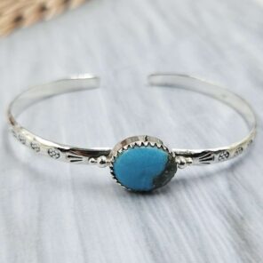 Kingman Turquoise Southwest Bangle Adjustable Sterling Silver Bangle (REXT93-30)
