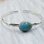 Kingman Turquoise Southwest Bangle Adjustable Sterling Silver Bangle (REXT93-28)