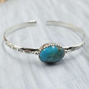 Kingman Turquoise Southwest Bangle Adjustable Sterling Silver Bangle (REXT93-28)