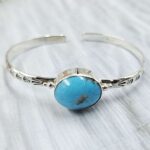 Kingman Turquoise Southwest Bangle Adjustable Sterling Silver Bangle (REXT93-32)