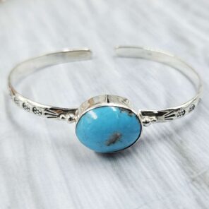 Kingman Turquoise Southwest Bangle Adjustable Sterling Silver Bangle (REXT93-32)