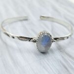 Rainbow Moonstone Southwest Bangle Adjustable Sterling Silver Bangle (REXT93-50)