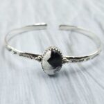 White Buffalo Turquoise Southwest Bangle Adjustable Sterling Silver Bangle (REXT93-52)