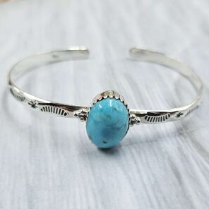 Kingman Turquoise Southwest Bangle Adjustable Sterling Silver Bangle (REXT93-61)