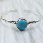 Kingman Turquoise Southwest Bangle Adjustable Sterling Silver Bangle (REXT93-58)